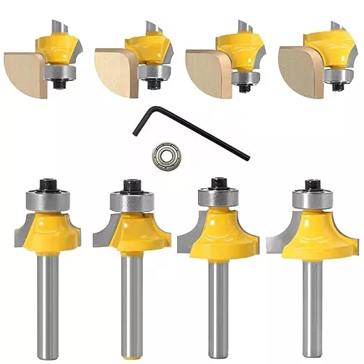 1/4Shank 4pcs Corner Rounding Bit Set(5/16" 3/16" 1/4" 1/8" Radius 4Pcs) Corner Rounding Edge-Forming Roundover