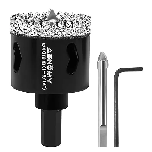 1-9/16 Inch Diamond Hole Saw with Pilot Drill Bit, 1-9/16" Serrated Brazing Tile Hole Saw Diamond Core Drill Bits with Guiding Bit for Ceramic Porcelain Tile Glass Stone Granite Marble