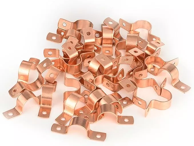 100-PACK GUOFIS 1/2Inch C x 1/2Inch C Copper Pipe Straps Clamp with Two Holes, Two-Hole Clamps Mount for Residential, Commercial(COPPER023-100Pack)