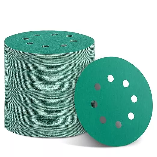 100PCS 600 Grit Premium Green Sanding Discs, 5-Inch 8-Hole Sandpaper for Random Orbital Sander