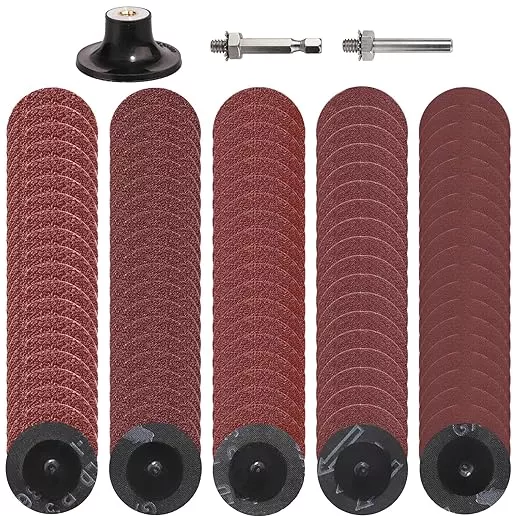 103Pcs 2 Inch Quick Change Sanding Discs Die Grinder Abrasive Set with 1/4" Roll Lock Holder Power Drill Accessories for Metal Wood Surface Grinding Polishing Deburring Rust & Paint Removal