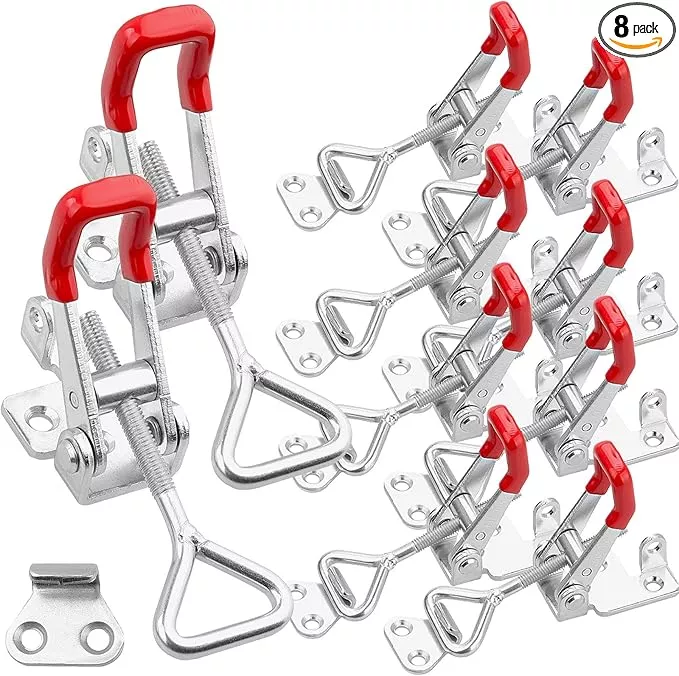 10PCS Adjustable Toggle Latch Clamp 550 lbs Toggle Clamp Latch Hasp Clamp GH-4002 Quick Release Pull Latch Silver Metal Draw Latch for Box Case Trunk, Smoker Door, Jig