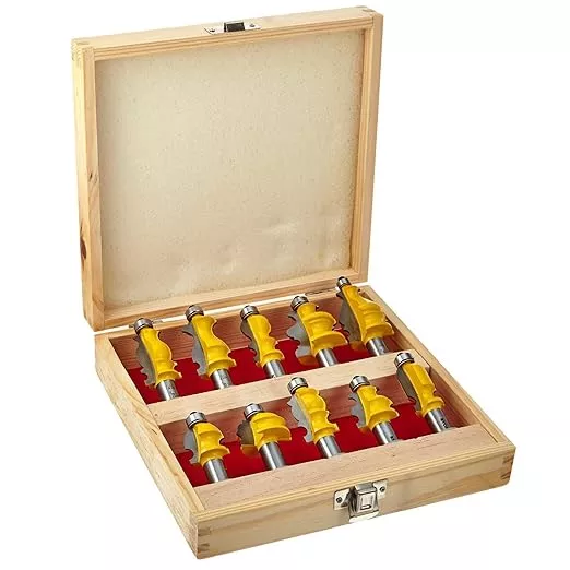 10PCS Architectural Molding Router Bit Set 1/2 Shank Casing Base CNC Line Handrail Woodworking Cutters Face Mill Woodworking Chisel Cutter Milling Tool