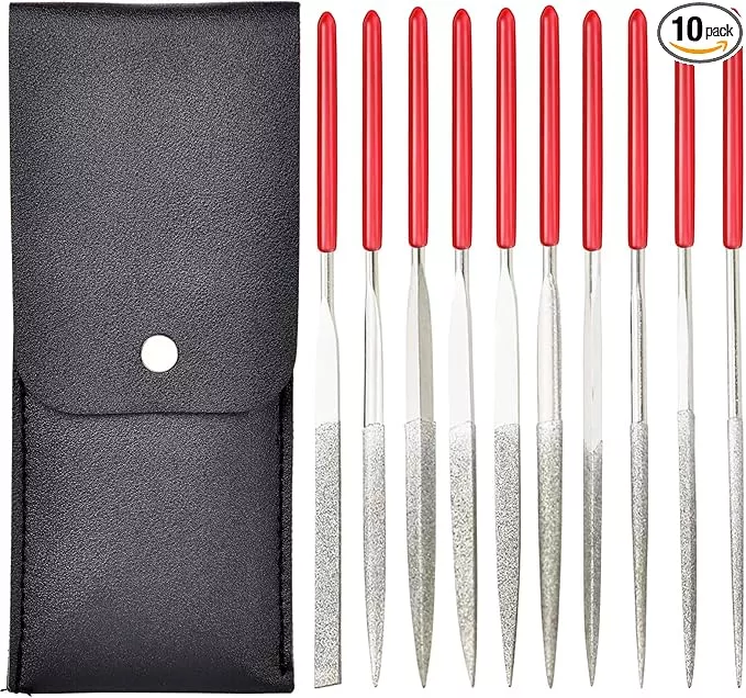 10pcs Mini Diamond Needle Files,Packed in Synthetic Leather Case,for high Precision Sanding Work on Wood,Plastic,Metal and Jewelry Carving