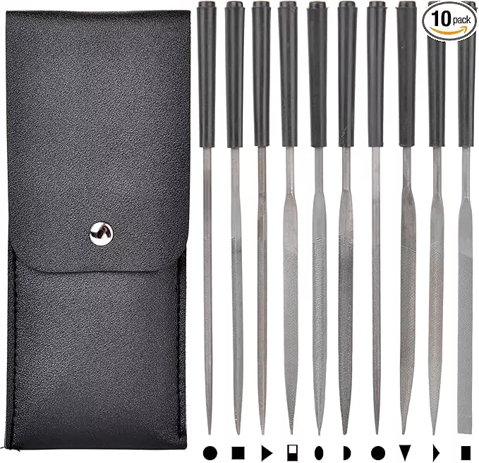 10pcs Mini Steel Needle Files,Packed in Synthetic Leather Case,for high Precision Sanding Work on Wood and Plastic Carving