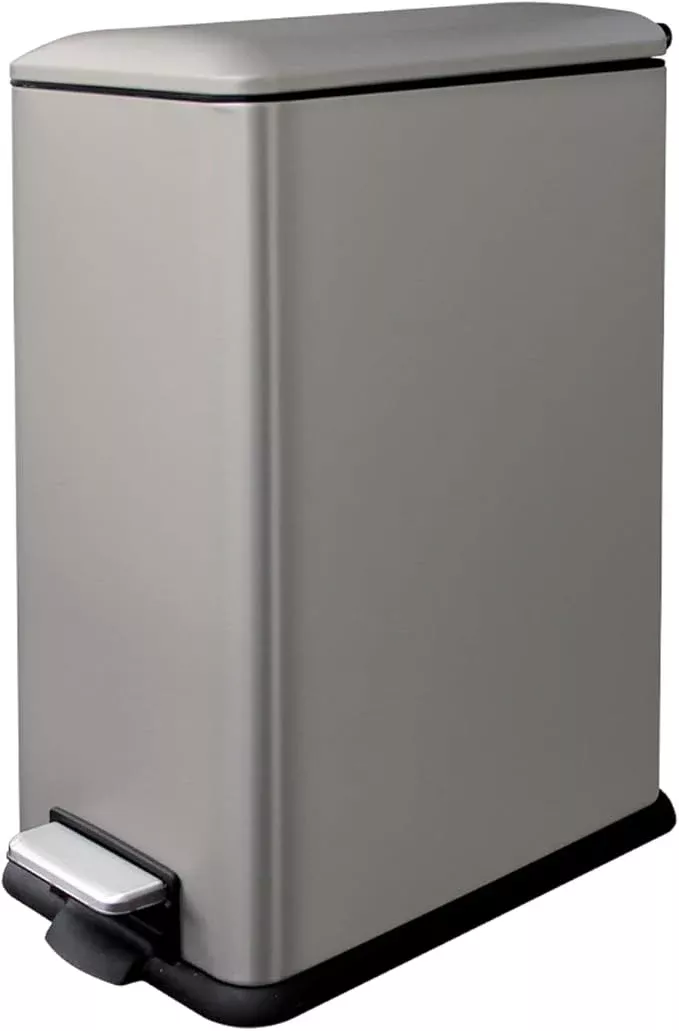 12 Gallon Slim Kitchen Trash Can, Stainless Steel Trash Can with Removal Inner Bucket and Soft-Close Lid, Pedal Garbage Can 45 Liter, Green