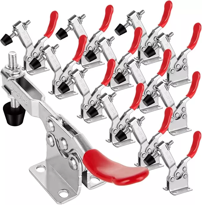 12 Pack 201B Toggle Clamps, Hold Down Clamp 220Lbs Holding Capacity Quick Release Horizontal Clamps with Rubber Pressure Tip for Woodworking Jigs and Fixtures, Welding, Drill Press, Crosscut Sled