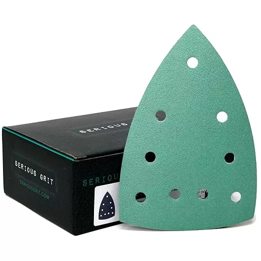 120 Grit 4" x 6" Delta (100mm x 150mm) Triangle Sanding Sheets - Fits Festool DTS 400 & Mirka DEOS Delta Sanders - Heavy-Duty Hook & Loop Film Sandpaper for Detail Sanders - 50 Pack Box