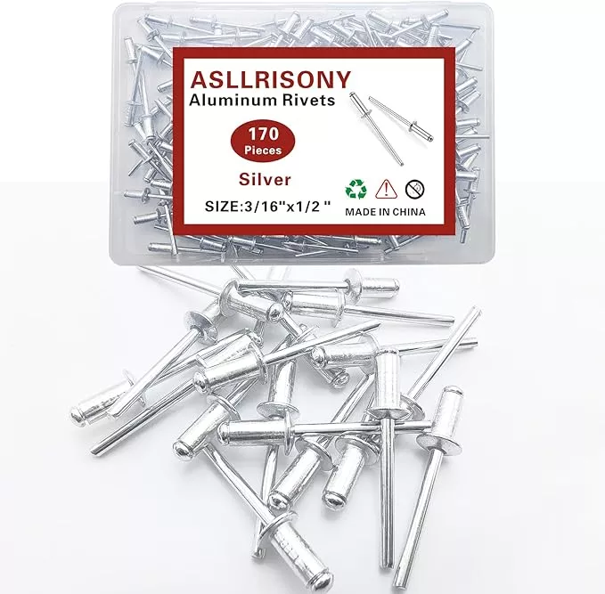 170pcs Silver 3/16" x 1/2" Aluminum Blind Rivets, 4.8x 12.7mm Pop Rivets,Aluminum Grip and Steel Mandrel