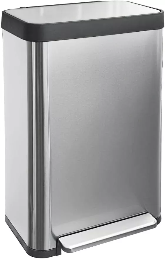 18 Gallon Stainless Steel Step Trash Can with Soft-Close Lid & Stay-Open, Rectangular Kitchen Garbage Bin for Home & Office, Tall Trash Bin No Liner Needed (70 Liter Larger Capacity)