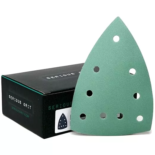 180 Grit 4" x 6" Delta (100mm x 150mm) Triangle Sanding Sheets - Fits Festool DTS 400 & Mirka DEOS Delta Sanders - Heavy-Duty Hook & Loop Film Sandpaper for Detail Sanders - 50 Pack Box