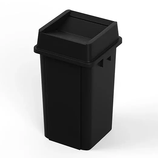 19 Gallon Black Square Commercial Trash Garbage Can with Lid | Outdoor Office Restaurant School Kitchen