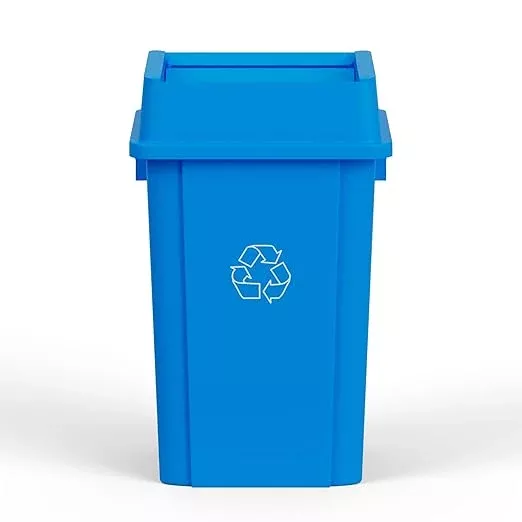 19 Gallon Blue Square Commercial Trash Garbage Can with Lid | Outdoor Office Restaurant School Kitchen