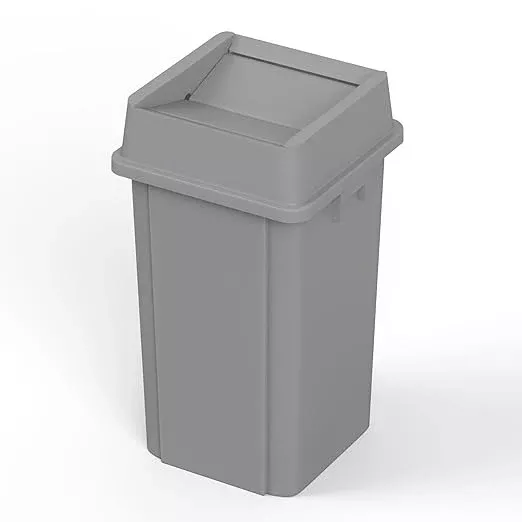 19 Gallon Gray Square Commercial Trash Garbage Can with Lid | Outdoor Office Restaurant School Kitchen