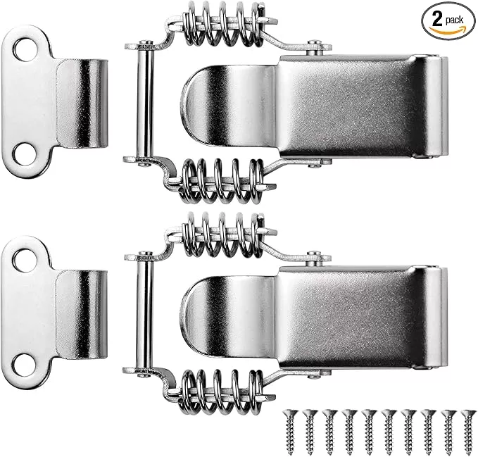 2 Pack Medium Spring-Loaded Toggle Latch and Hook, Spring Draw Locking Catch Clamp Lacth with Screws for Toolbox Cabinet Boxes,3-3/4 inch x 1-1/2 inch