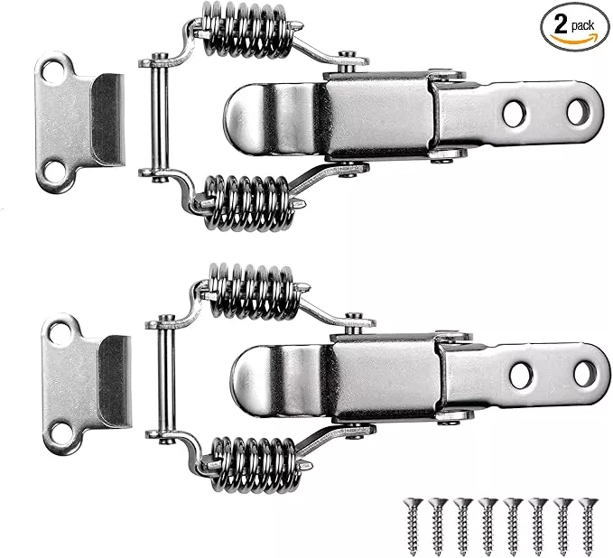 2 Pack Small Stainless Steel Spring Toggle Latch and Hook, Spring Draw Locking Catch Clamp Lacth with Screws for Toolbox Cabinet Boxes, 2-7/10 inch x 1 inch