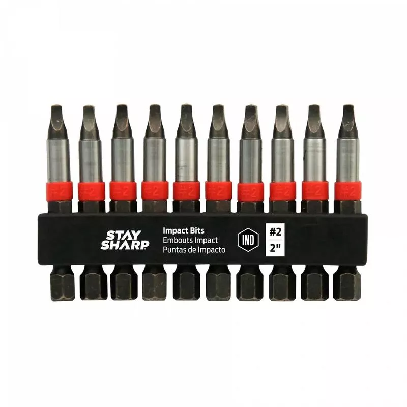 #2 x 2″ Square Head Impact Screwdriver Bits – 10 Pack