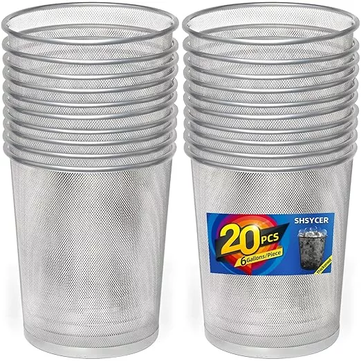20PCS Mesh Trash Cans,6 Gal Mesh Office Trash Can, Silver Open Metal Wire Wastebaskets, Waste Basket Trash Can for Near Desk, Garbage Can,Recycling Garbage Container Bin for Office&Home
