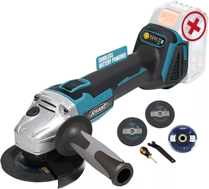 20V Cordless Angle Grinder, 4" and 4-1/2" Electric Angle Grinder Kit, 8500RPM Power Grinder Brushless Motor for Cutting/Sharpening/Removing Rust -JOVANT (2 Batteries)