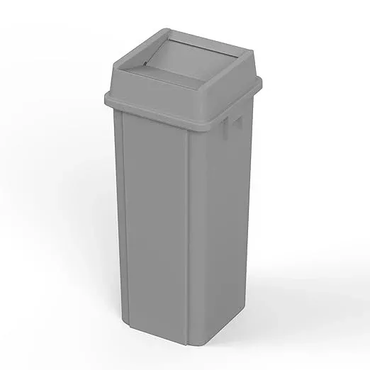 23 Gallon Gray Square Commercial Trash Garbage Can with Lid | Outdoor Office Restaurant School Kitchen
