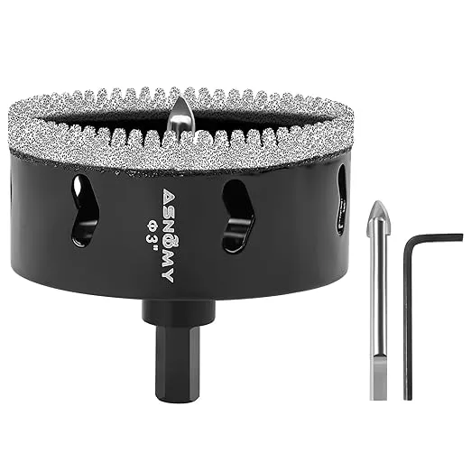 3 Inch Diamond Hole Saw with Pilot Drill Bit, 3" Serrated Brazing Tile Hole Saw Diamond Core Drill Bits with Guiding Bit for Ceramic Porcelain Tile Glass Stone Granite Marble