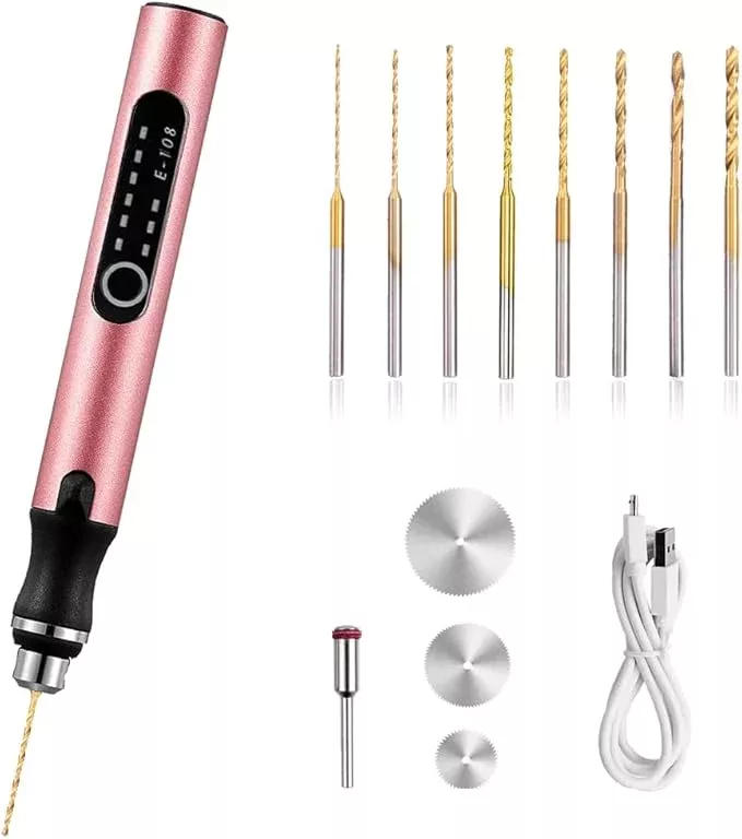 3-Speed Cordless Mini Drill Pen With 8 Small Drill Bits,Rechargeable Electric Hand Drill Pin Vise,Resin Drill Set For Jewelry Making,Resin,Plastic,Wood,Keychains DIY (BLUE)