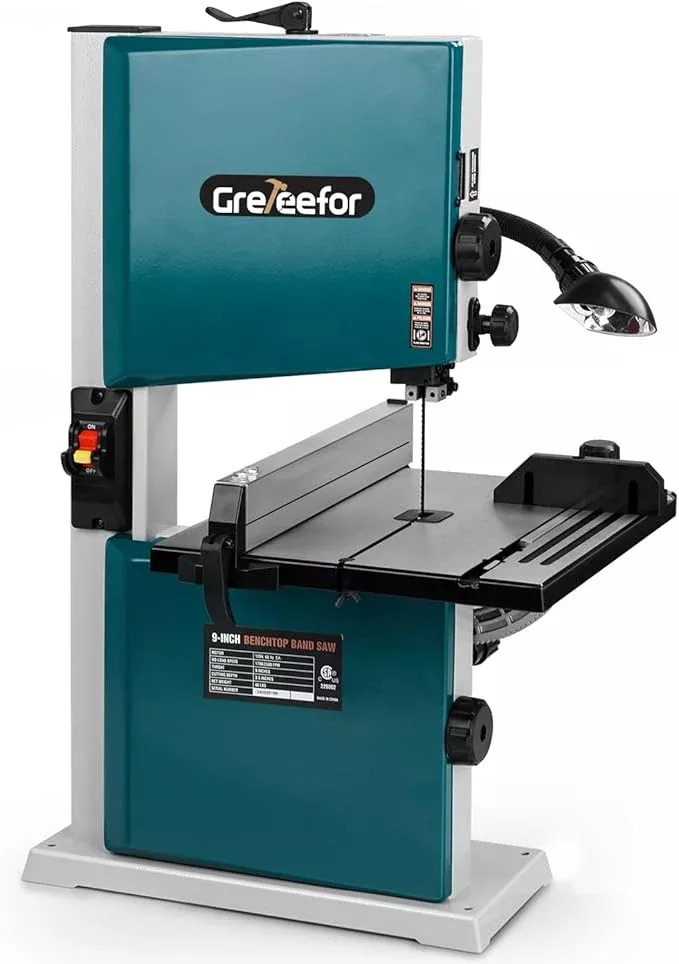 3Amp 9 Inch Benchtop Band Saw, 2-Speed(1700/2500FPM)with 360° Work Light, Miter Gauge & Rip fence, Steel Base, Band Saws for Woodworking