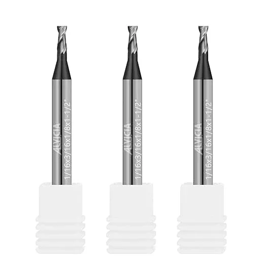 3PCS 1/16" Micrograin Carbide Square End Mill Set 2 Flute HRC 55 AlTiN Coating End Milling Bits for Milling Alloy Steels, Hardened Steel, CNC Router Bits