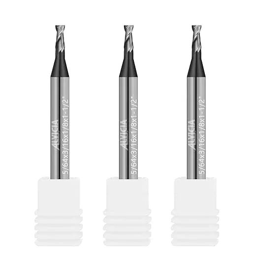 3PCS 5/64" Micrograin Carbide Square End Mill Set 2 Flute HRC 55 AlTiN Coating End Milling Bits for Milling Alloy Steels, Hardened Steel, CNC Router Bits