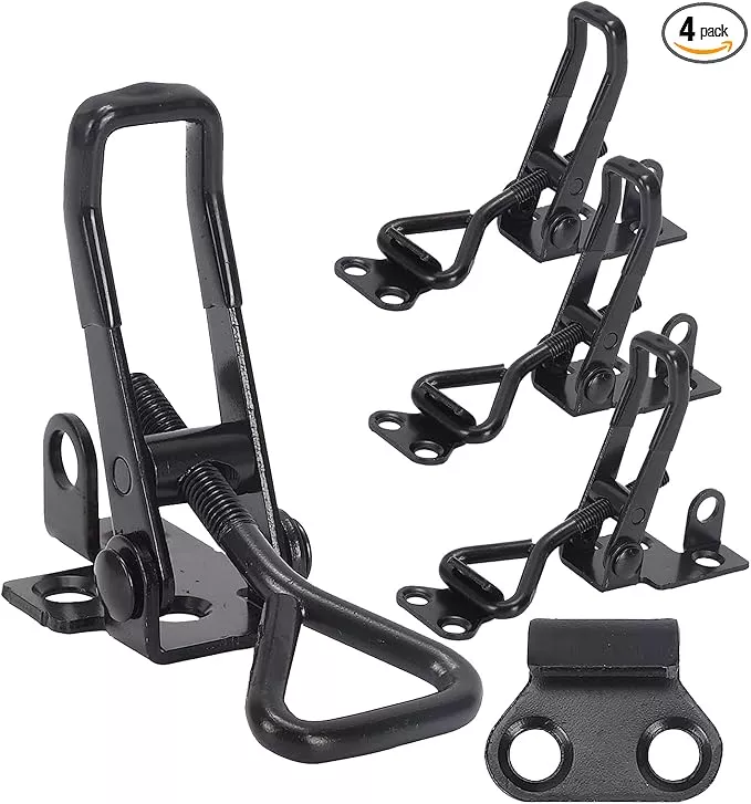 4 Pack Toggle Clamp Latch 4003 Style 1320lbs Capacity, Black Adjustable Toggle Clamps with Lock, Heavy Duty Latch Clamp with Quick Metal Release for Cabinet Boxes, Trunk Clamps and Smoker Doors