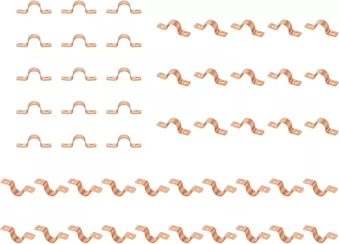 50-PACK GUOFIS 1/2Inch C x 1/2Inch C Copper Pipe Straps Clamp with Two Holes, Two-Hole Clamps Mount for Residential, Commercial(COPPER023)