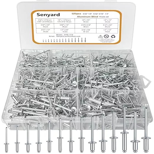 525 Pcs pop Rivets, Pop Rivets Assortment Kit, Aluminum Rivets kit, Pop Rivet Set Including (3/32" 1/8" 5/32" 3/16" 1/4"), Assorted Blind Rivets for Metal Dome Head Rivet kit