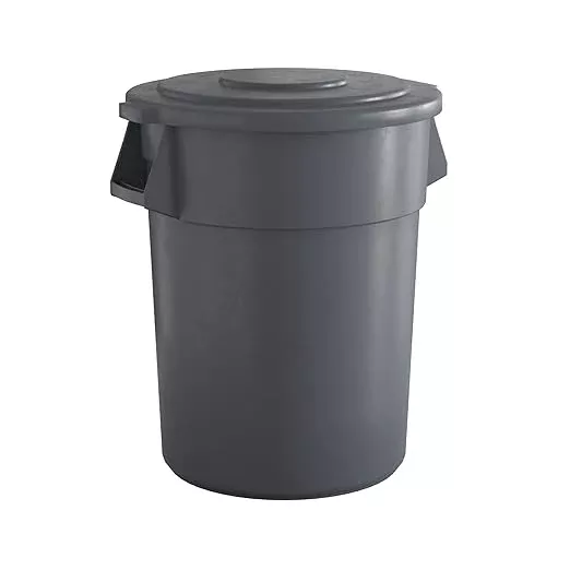 55 Gallon Gray Round Commercial Trash Can with Lid