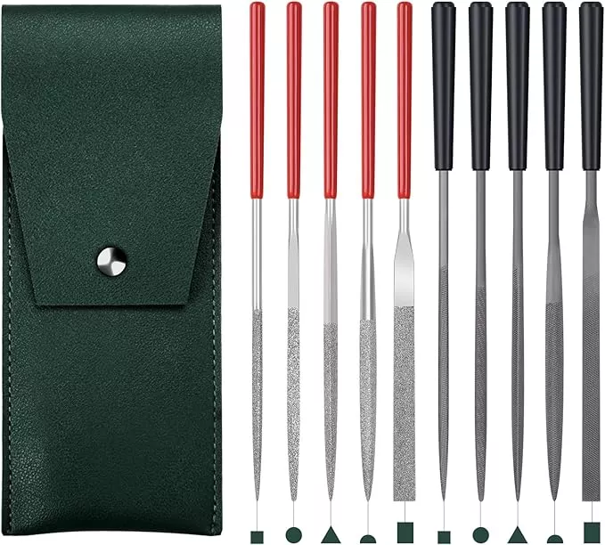 5pcs Mini Diamond Needle Files and 5pcs Mini Steel Needle Files,Packed in Synthetic Leather Case,for high Precision Sanding Work on Wood,Plastic,Metal and Jewelry Carving