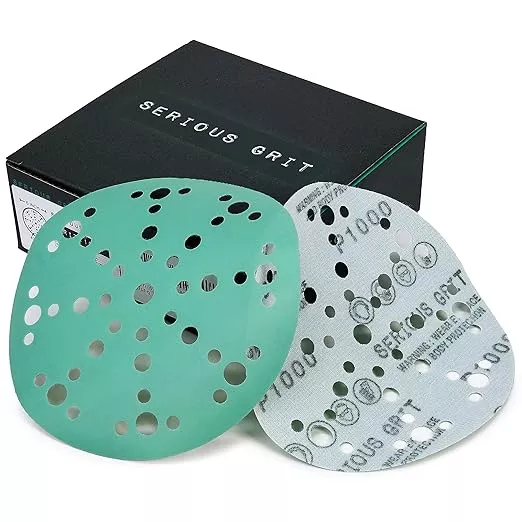 6-Inch 49-Hole 1000 Grit Sanding Discs - Heavy-Duty Hook & Loop Film Discs - Sandpaper for Random Orbital Sanders - 50 Pack Box
