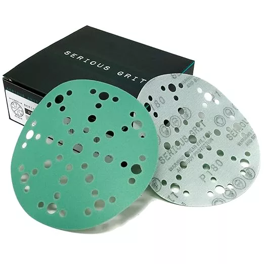 6-Inch 49-Hole 180 Grit Sanding Discs - Heavy-Duty Hook & Loop Film Discs - Sandpaper for Random Orbital Sanders - 50 Pack Box