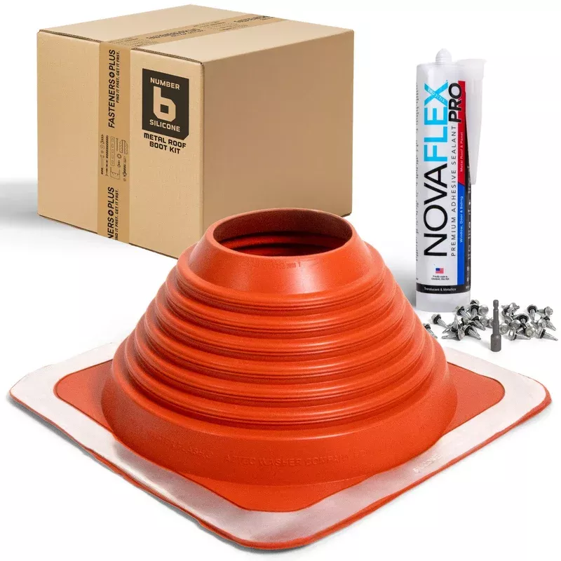 #6 Square Hi-Temp Silicone Metal Roof Boot w/Install Kit Red