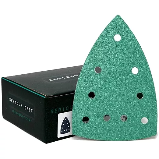 60 Grit 4" x 6" Delta (100mm x 150mm) Triangle Sanding Sheets - Fits Festool DTS 400 & Mirka DEOS Delta Sanders - Heavy-Duty Hook & Loop Film Sandpaper for Detail Sanders - 25 Pack Box