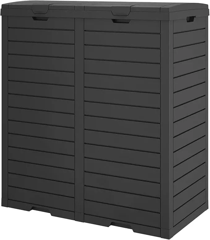 62 Gallon Outdoor Trash Can, Waterproof Garbage Can with Tiered Lid and Drip Tray, Resin Outside Trash Bin for Patio, Backyard, Deck