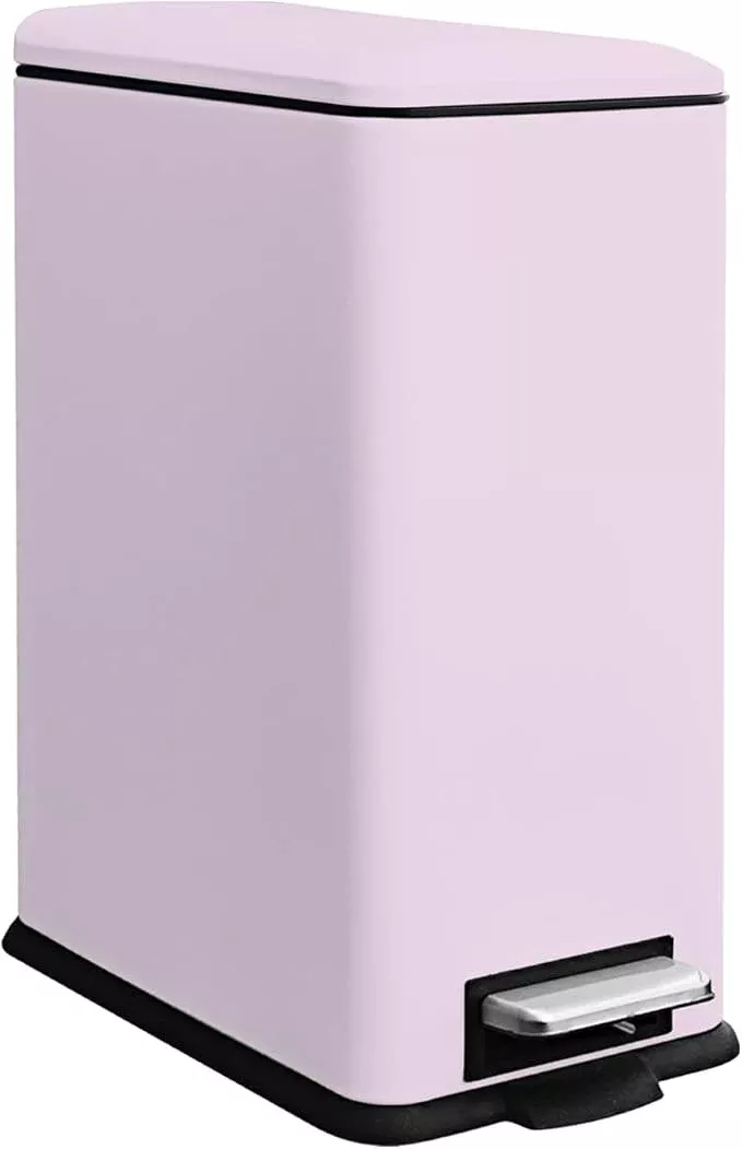 8 Gallon Step On Trash Can with Soft-Close Lid, Stainless Steel Garbage Can Fingerprint Resistant with Removal Inner Bucket, Modern Pink Trash Can for Home, Kitchen, Laundry Room, Office, Bathroom