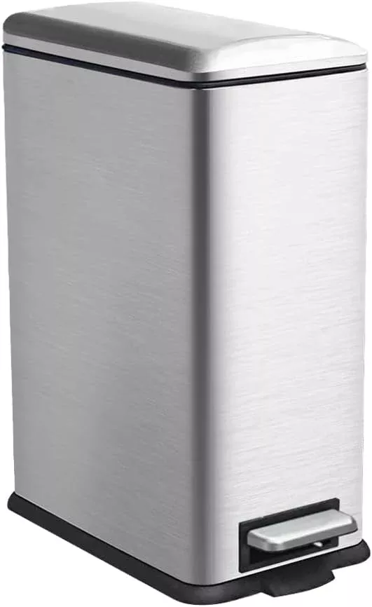 8 Gallon Trash Can, Stainless Steel Kitchen Trash Can with Removal Inner Bucket and Soft-Close Lid, Step on Trash can 30 Liters, Durable Metal Garbage Can for Home, Bathroom, Office