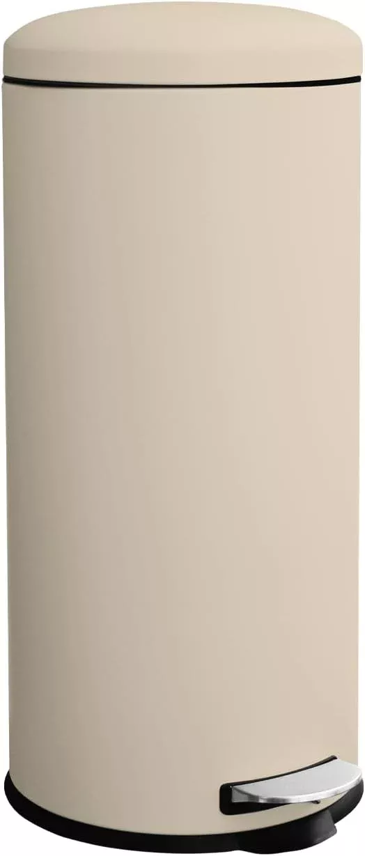 8 Gallon Trash Can, Tall Round Stainless Steel Garbage can with Removal Inner Liner, Soft Close lid, Step on Pedal Trash bin for Kitchen, Office, Living Room or Bathroom, Cream