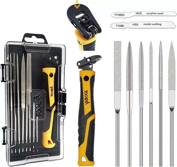 8-In-1 Needle File & Saw Set With Storage box, 6 pcs Small Diamond Files, for Metal, Jewlers, Wood, Leather and Plastic, Ergonomic Designed Handle With Quick Change Mechanism