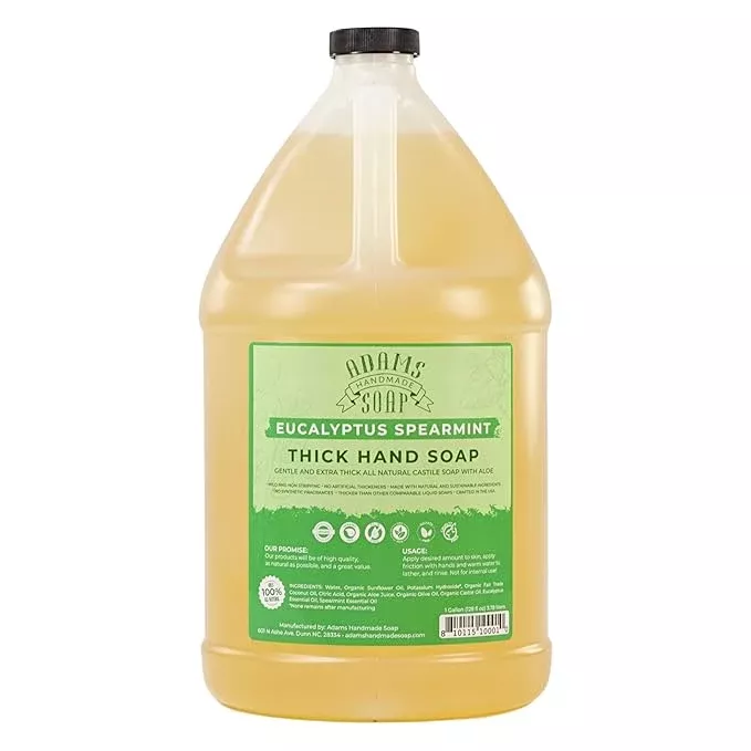 Adams Handmade Soap Liquid Organic Castile Thick Hand Soap 1 Gallon - Eucalyptus Spearmint (Pack of 4)
