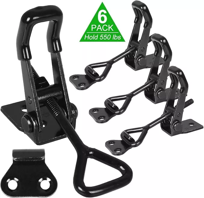 Adjustable Toggle Clamp Holding Capacity Toggle Latch Hasp Clamp Quick Release Pull Latch (Black-6pcs -550lbs)