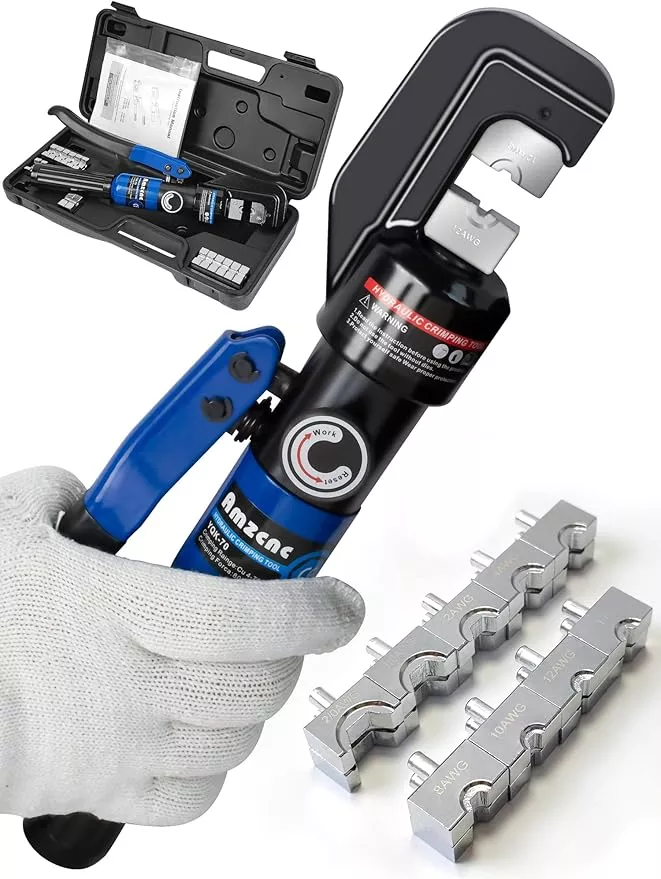 AMZCNC Hand Operated Hydraulic Crimping Tool Hydraulic Cable Lug Crimper 8 US TON 12 AWG to 00 (2/0) Electrical Terminal Cable Wire Tool Kit with 9 Die