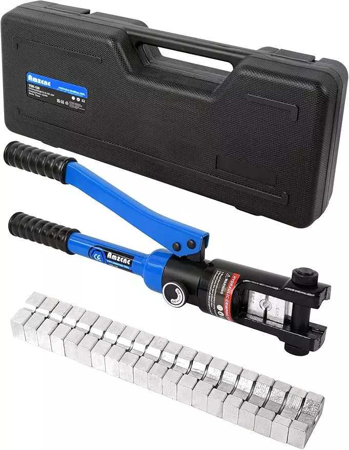 AMZCNC Hydraulic Wire Crimper Battery Lug Terminal Cable Crimping Tool, Crimps 10 AWG to 4/0 AWG, Cable Crimping Tool with 10 Pairs of Dies 12 Ton