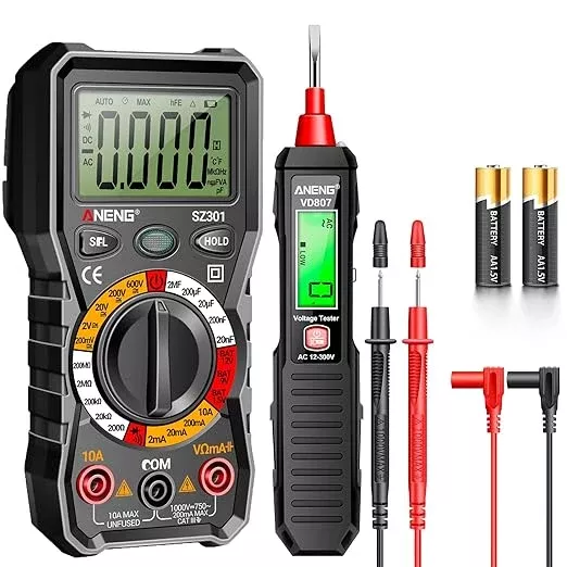 ANENG Digital Multimeter with Non Contact Voltage Tester,Ohm Volt Amp Meter,Measure AC/DC Voltage,Current,Resistance,Continuity,Diodes,with LCD Display,Flashlight,Pocket-Sized Automotive Detector