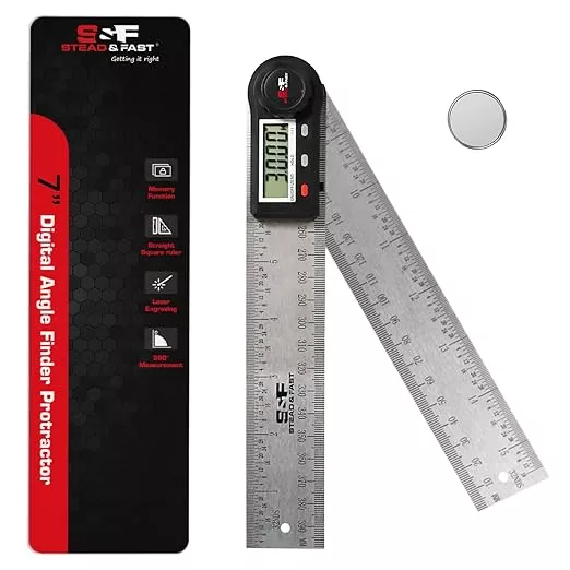 Angle Finder Tool Digital 7 Inch / 200 mm Stainless Steel DPRAF-7-B, Digital Protractor Display Angle Ruler for Measuring, Woodworking, Construction, Wall angle Measurement by S&F STEAD & FAST