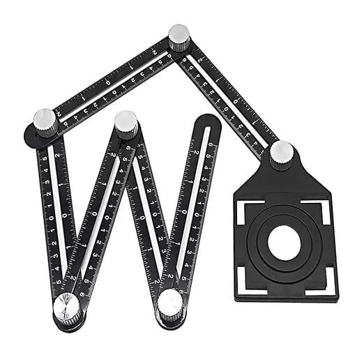Angzhili 1 Pack Multi Angle Measuring Ruler,Aluminum Alloy Multi-Function Angle Ruler,6 Section Ceramic Tile Opening Locator, Angle Measurement Tool,Band Hole Locator